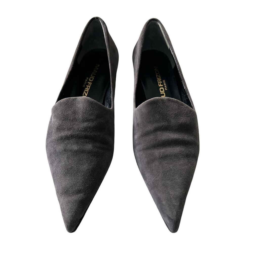 MAUD FRIZON Pointed Toe Suede Mules in Charcoal Gray